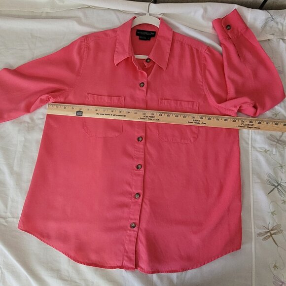 Bright Pink Long Sleeve Button Blouse Size L Monterey Bay - Picture 10 of 15